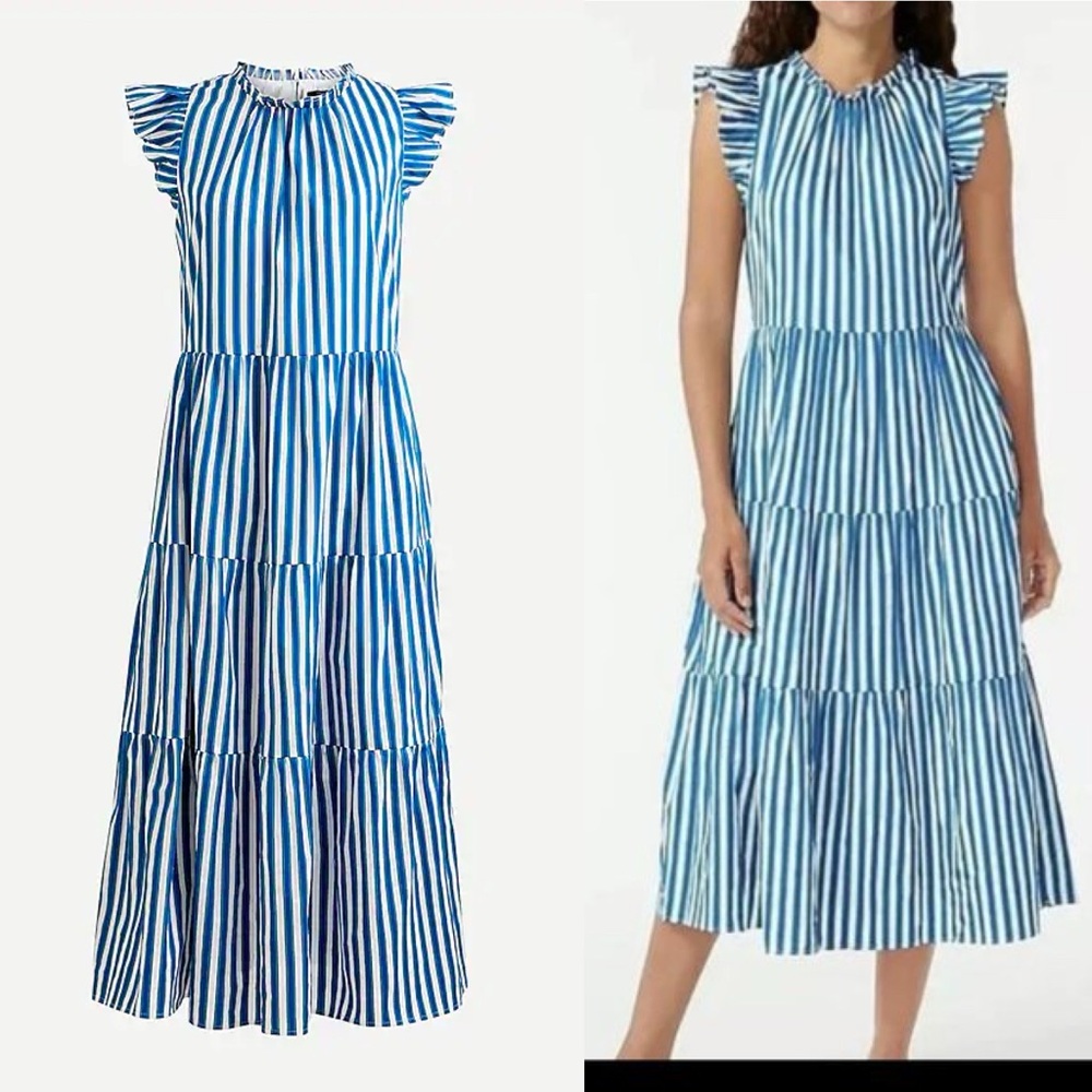 J. Crew Tiered cotton dobby dress in cape stripe - Picture 2 of 5